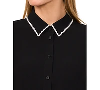 CeCe Women's Scallop-Collar Sleeveless Button-Down Top