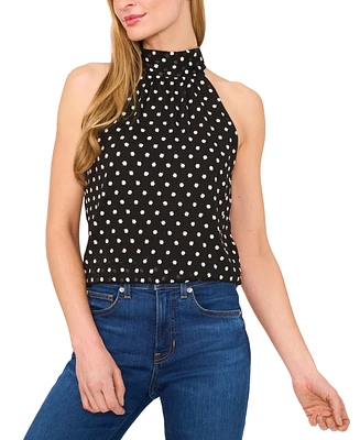 CeCe Women's High-Neck Sleeveless Polka Dot Top