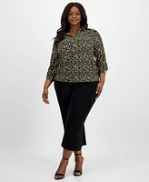 Ak Anne Klein Plus Printed Roll-Tab Shirt