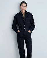 Mango Women's Denim Belted Jumpsuit