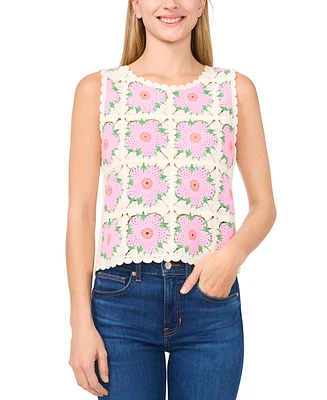 CeCe Women's Crewneck Crochet Flower Tank Top