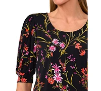 CeCe Women's Crewneck Shirred-Elbow-Sleeve Top