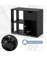 3-Cube Bookcase 2-tier Wooden Storage Shelf with Pull-out Drawer