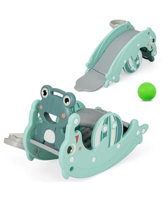 3-in-1 Kids Slide Rocking Horse Set Convertible Toddler Slide with Basketball Hoop