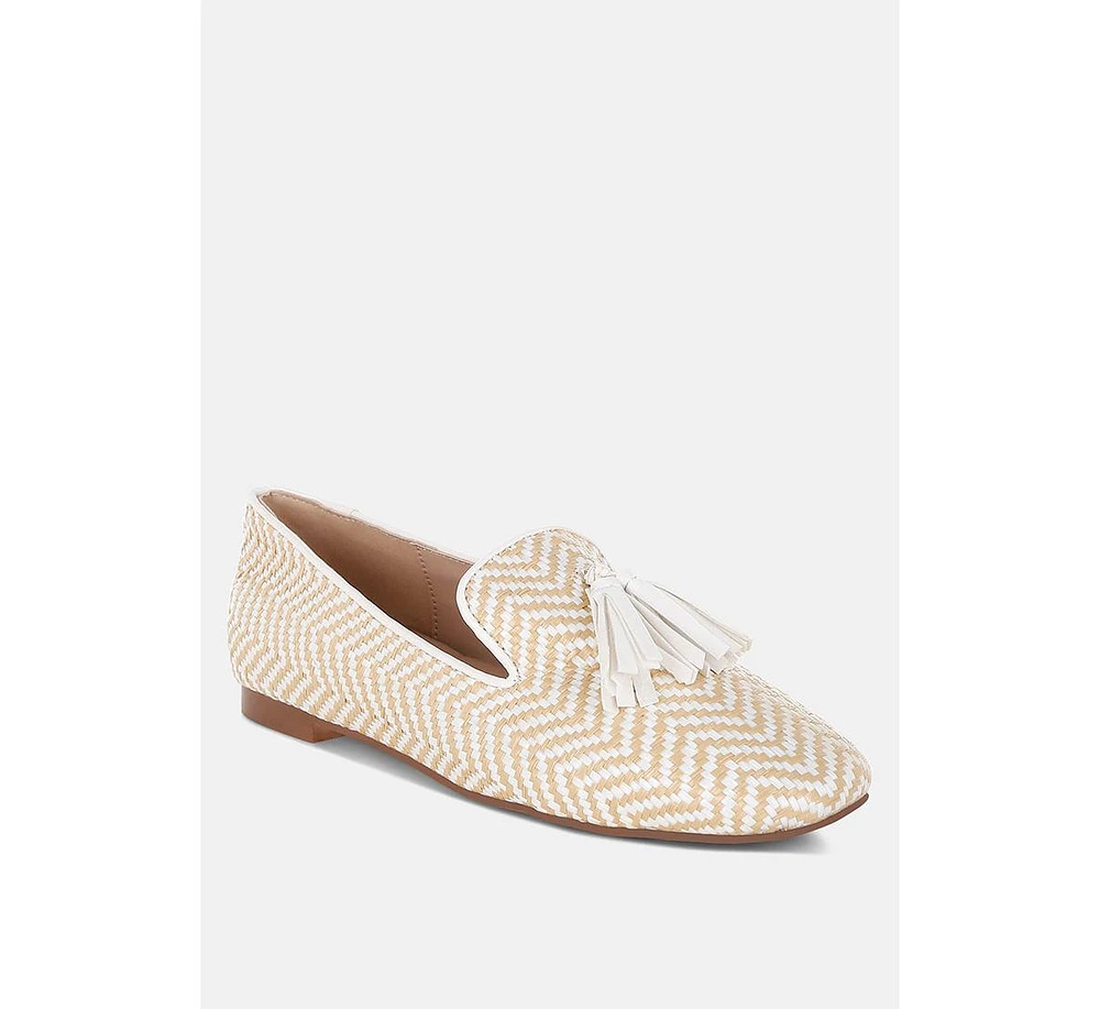 Dara Raffia Tassels Detail Loafers