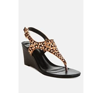 Oidah Leopard Print Studded Wedges
