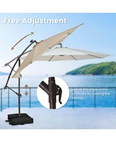 Patio 10FT Hanging Offset Umbrella 32 Led Lights Sand Bag Outdoor Cross Base