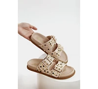 Jayata Metallic Stud Embellished Sliders