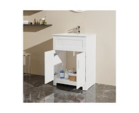 Casainc 24" White Sink Bathroom Vanity Laundry Cabinet Combo