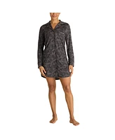 Tahari Women's Long Sleeve Button Up Notch Collar Nightshirt with Piping and Pocket