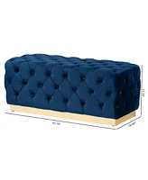 Baxton Studio Corrine Glam and Luxe Navy Blue Velvet Fabric Upholstered and Gold Pu Leather Ottoman