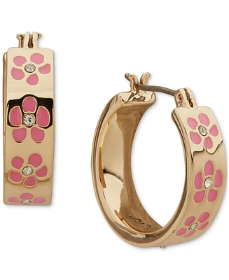 Karl Lagerfeld Paris Gold-Tone Crystal & Enamel Flower Small Hoop Earrings. 0.68"