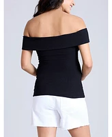 Motherhood Maternity Rib Knit Short Sleeve Off The Shoulder Top