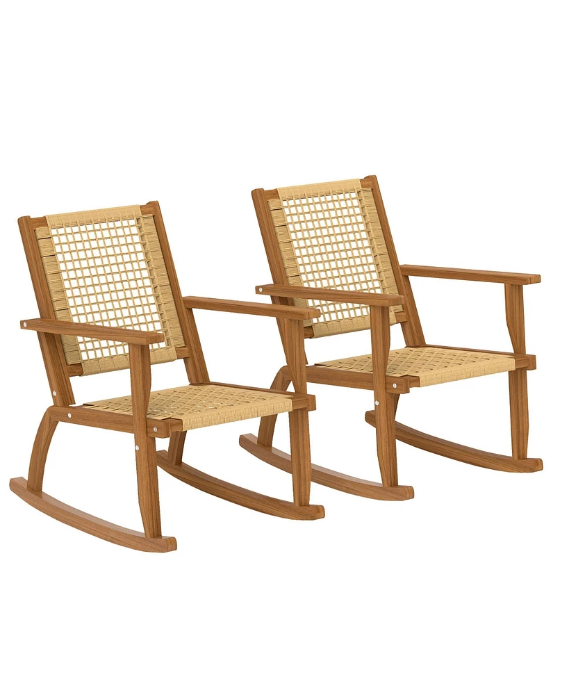 Outsunny 2-Piece Outdoor Rocking Chair, Acacia Wood Outdoor Rockers,