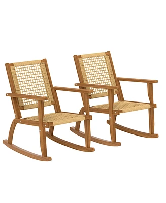 Outsunny 2-Piece Outdoor Rocking Chair, Acacia Wood Outdoor Rockers,