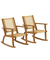 Outsunny 2-Piece Outdoor Rocking Chair, Acacia Wood Outdoor Rockers,