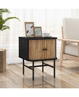Mid-century Modern Nightstand with Sliding Doors and Storage Cabinet