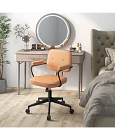 Pu Leather Office Chair with Rocking Backrest and Ergonomic Armrest