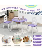 Wood Activity Kids Table and Chair Set with Center Mesh Storage