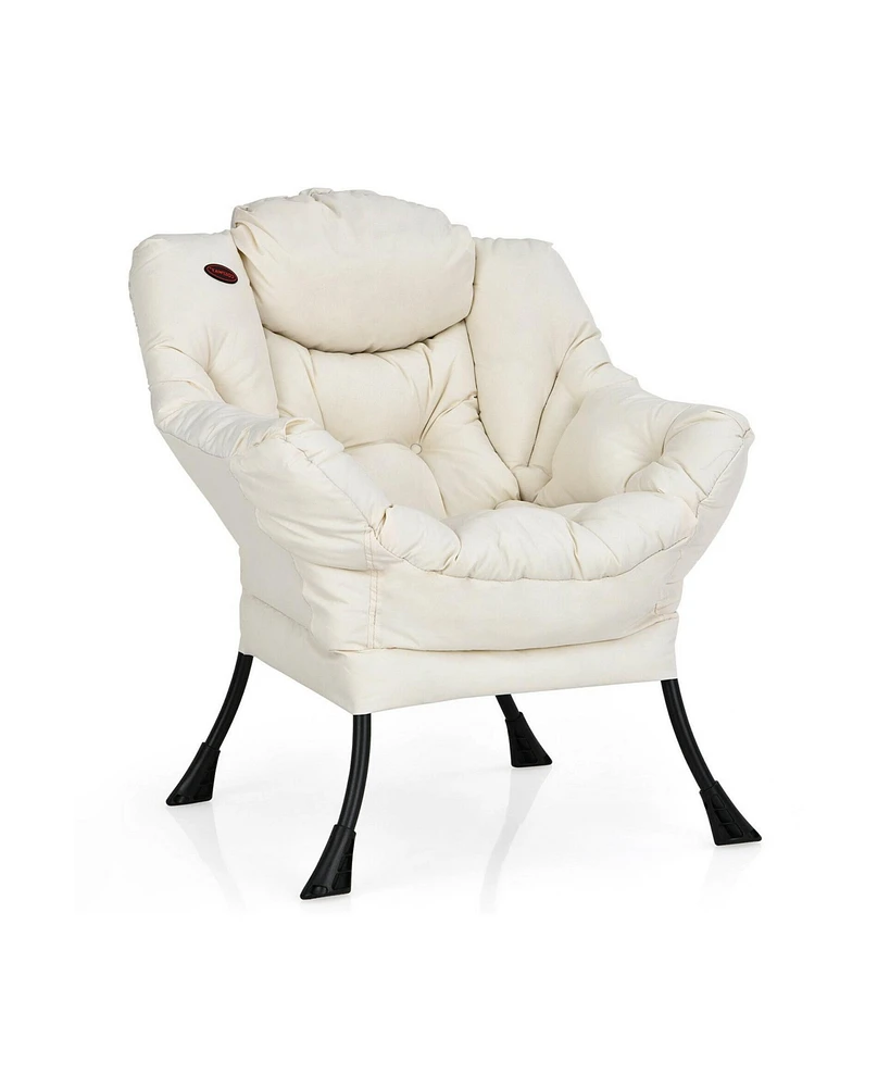 Modern Polyester Fabric Lazy Chair with Steel Frame and Side Pocket