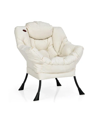 Modern Polyester Fabric Lazy Chair with Steel Frame and Side Pocket