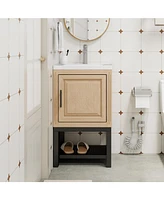 Casainc 20" Small Bathroom Vanity with Sink & Faucet,Freestanding Bathroom Cabinet with White Ceramic Basin