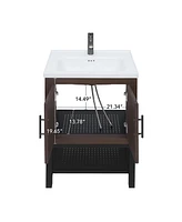 Casainc 24" Bathroom Vanity with White Ceramic Sink & Faucet,Freestanding Bathroom Cabinet with 2 Storage Doors and Open iron Shelf
