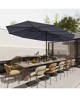 15 ft. Large Market Double Sided Umbrella Outdoor Patio Umbrella in Blue with Crank Handle, for Poolside Lawn Garden