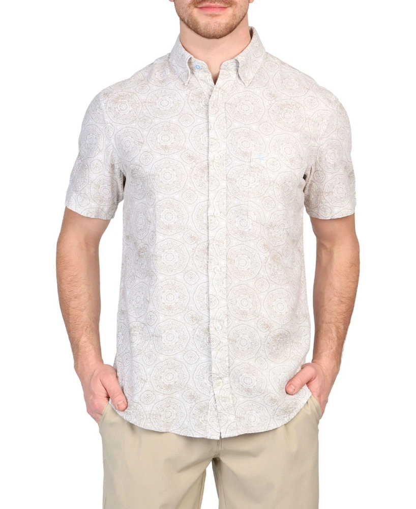 Tailorbyrd Men's Batik Printed Linen Blend Short Sleeve Shirt