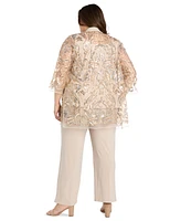 R & M Richards Plus 3-Pc. Embellished Jacket, Necklace Top Pant Set