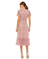 Mac Duggal Women's Embellished High Neck Cap Sleeve A Line Dress