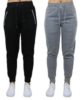 Galaxy By Harvic Women's Loose Fit Fleece Lined Jogger Sweatpants with Zipper Pockets-2 Pack