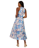 Adrianna Papell Women's Floral Print Halter High-Low Midi Dress