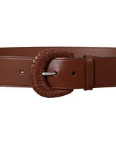Lauren Ralph Woven-Buckle Vachetta Leather Wide Belt