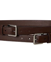 Lauren Ralph Leather Double-Buckle Stacked Wide Belt