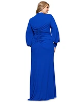 Betsy & Adam Plus V-Neck Blouson-Sleeve Gown