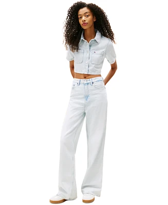 Tommy Jeans Women's Cropped Short-Sleeve Denim Shirt