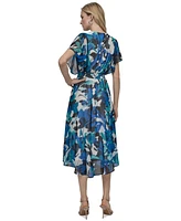 Dkny Women's V-Neck Smocked-Waist Flutter-Sleeve Dress