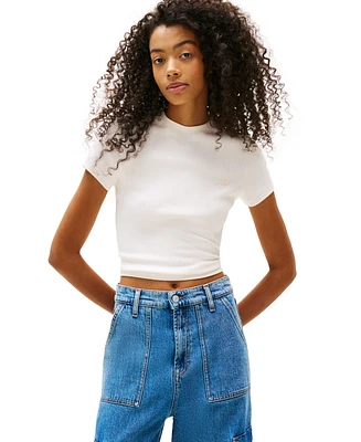 Tommy Jeans Women's Slim-Fit Cropped Ribbed T-Shirt