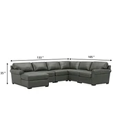 Radley Roll Arm 132" 6-Pc. Leather Square Corner Chaise Sectional, Exclusively at Macy's
