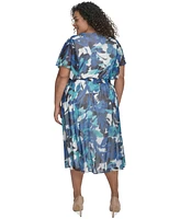Dkny Plus Printed Flutter-Sleeve Midi Dress