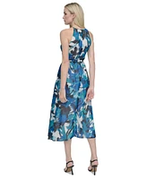 Dkny Women's Tie-Waist Chiffon Fit & Flare Midi Dress