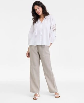 Charter Club Womens 100 Linen Drawstring Pants 100 Linen Embroidered Top Exclusively At Macys