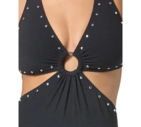 Michael Kors Women's Crepe Ring Halter Cut-Out One-Piece Swimsuit