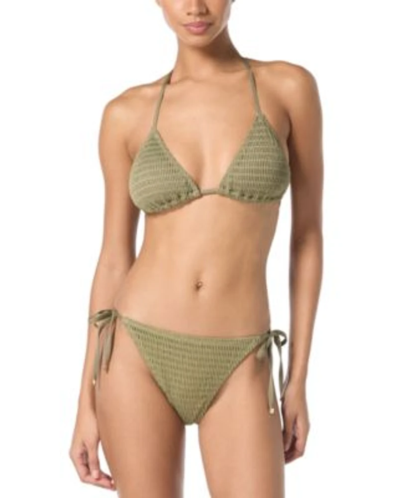 Michael Michael Kors Womens Crochet Halter String Tie Triangle Bikini Crochet String Tie Bottom