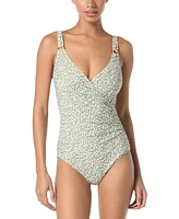 Michael Kors Women's Printed Surplice-Neck One-Piece Swimsuit