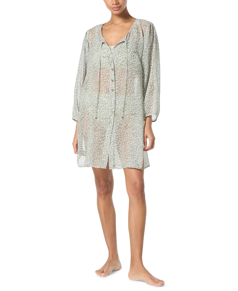 Michael Kors Women's Printed Button-Front Cover-Up Shirt