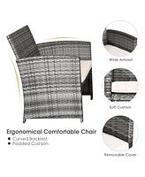4PCS Patio Rattan Furniture Set Conversation Glass Table Top