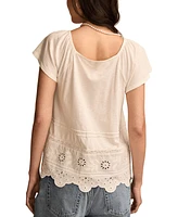 Lucky Brand Women's Square-Neck Pintuck Flutter-Sleeve Top