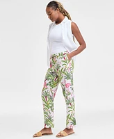 Charter Club Women's 100% Linen Pull-On Palm Pants, Exclusively at Macy's
